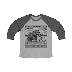 Art Nouveau Wooly Mammoth Mastodon Camiseta de béisbol de manga 3/4