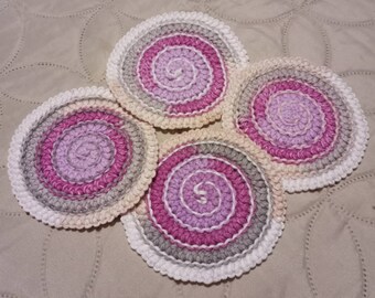 Handmade Crochet Coasters, Braided Rug, Coasters, Absorbent, Cotton Coasters, Crochet Coasters, Mug Rug, Set of 4