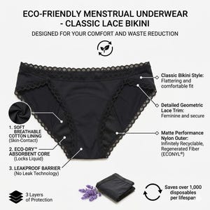 Eco Friendly Reusable Period Panties – Soft Comfortable Washable Menstrual Underwear image 4
