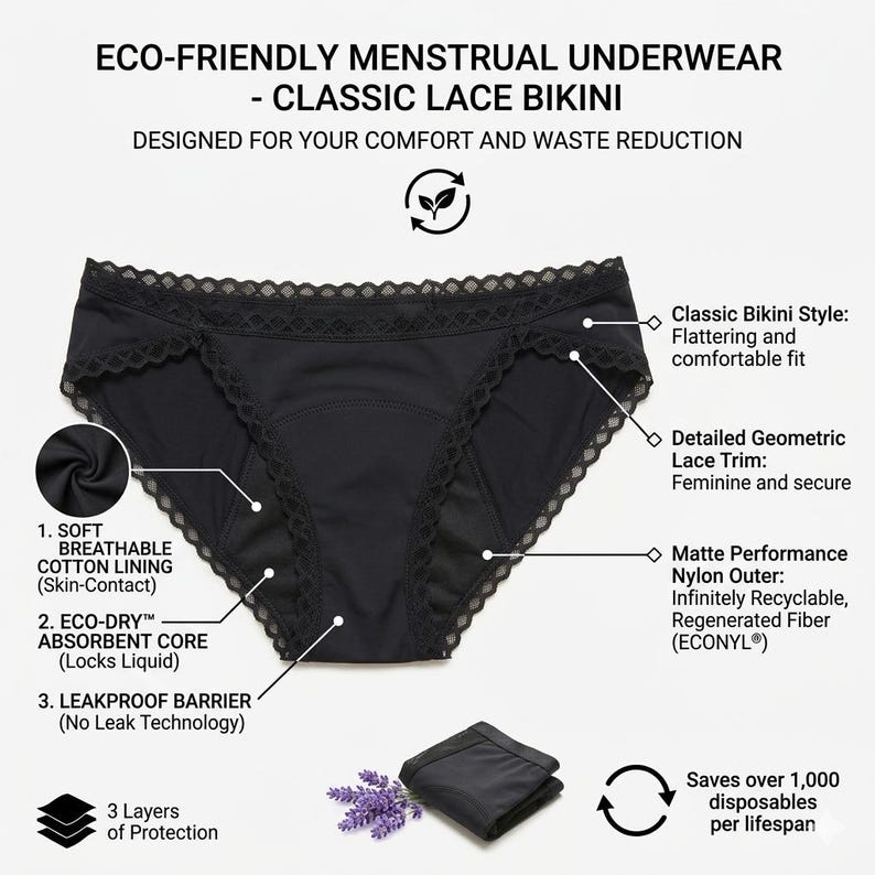 Eco Friendly Reusable Period Panties – Soft Comfortable Washable Menstrual Underwear image 4