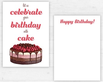 Printable Birthday Card / Instant Download / Illustrated Birthday Card / Printable Birthday Postcard / Celebrate Birthday Cake / DIY [19]