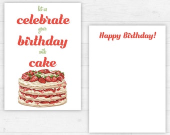 Printable Birthday Card / Instant Download / Illustrated Birthday Card / Printable Birthday Postcard / Celebrate Birthday Cake / DIY [21]