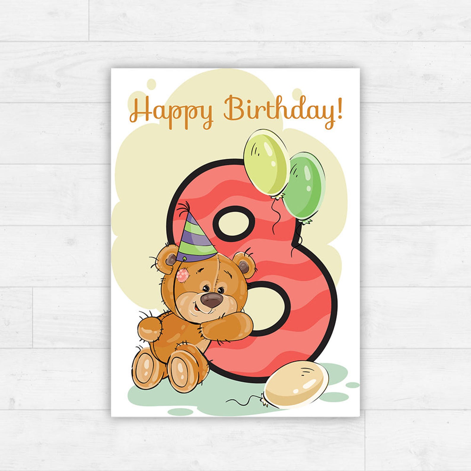 Printable Happy Birthday Card / Instant Download / Illustrated 8th