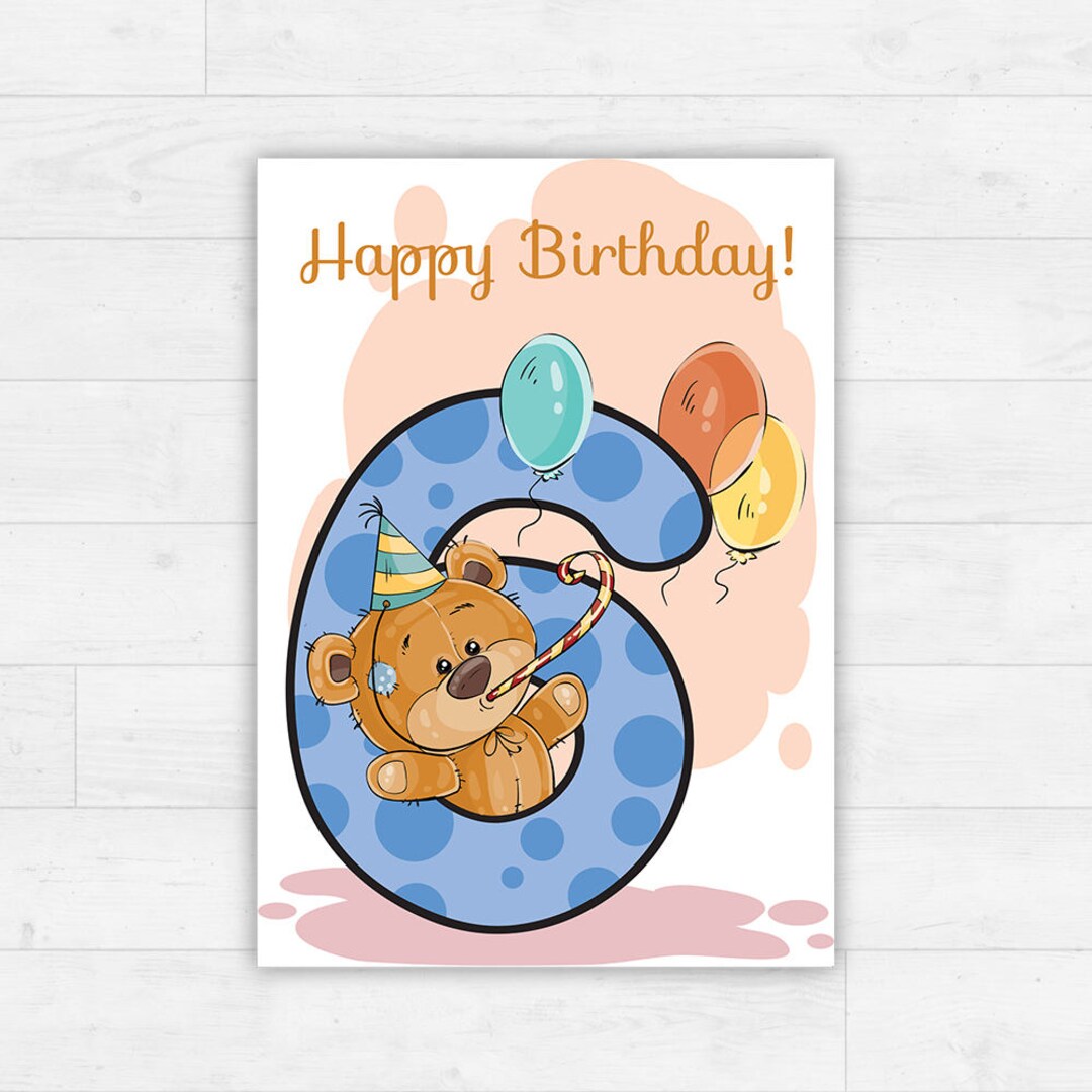 Printable Happy Birthday Card / Instant Download / Illustrated 6th ...