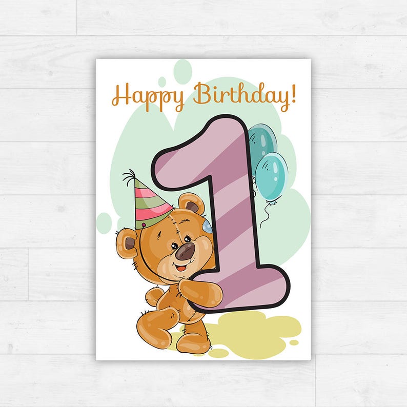 Printable Happy Birthday Card / Instant Download / Illustrated 1st