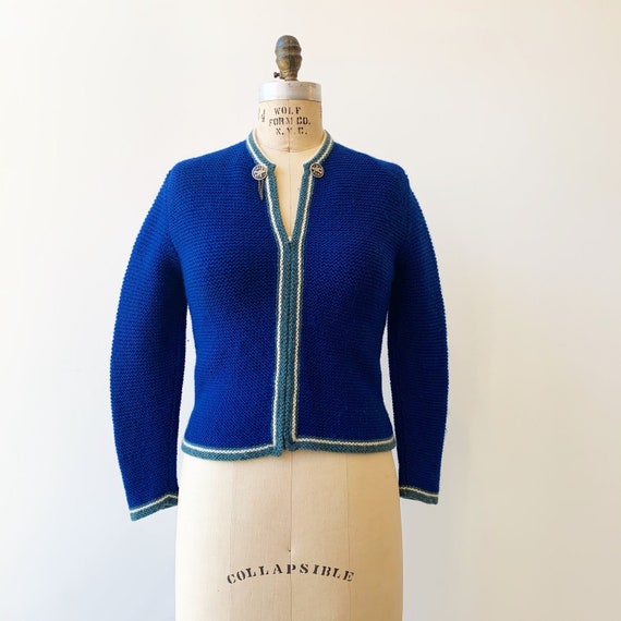Royal Blue Zip-Front Sweater ~ Vintage 1950s Fitte