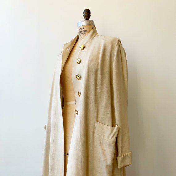 Pale Khaki Band Collar Duster ~ Vintage 1930s 1940