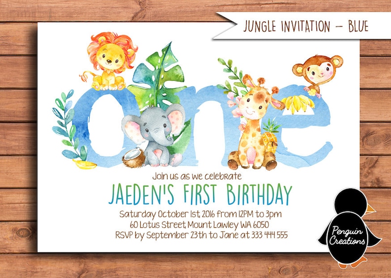 Jungle Animal Birthday Invitation Jungle First Birthday Etsy