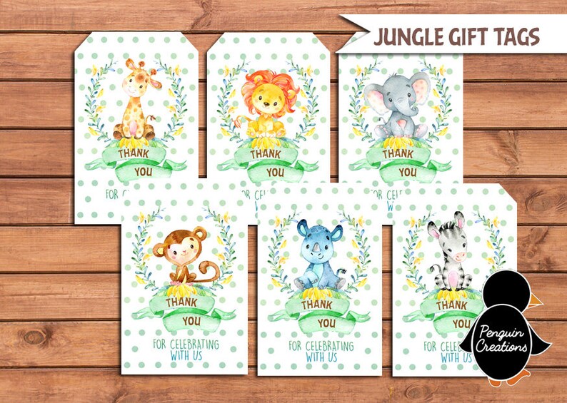 Jungle Animals Green Gift Tags. Jungle Birthday Party. Baby Etsy