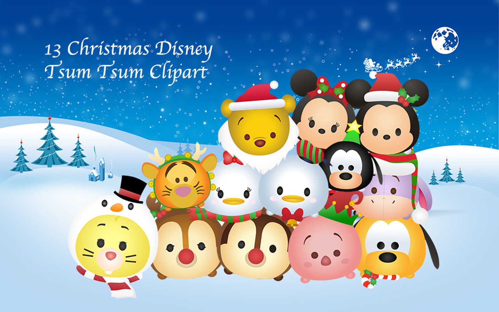 CHRISTMAS Tsum Tsum Clipart. 13 High Resolution Digital Etsy