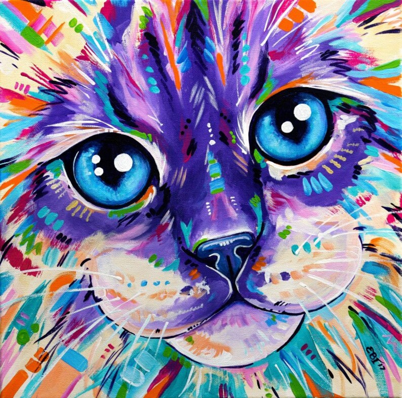 Cat Ragdoll Wall Art Art Print Bright Ragdoll Cat Cat Etsy