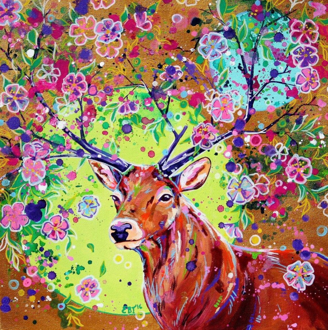 Floral Stag art Stag art print Floral stag Fantasy Stag Etsy