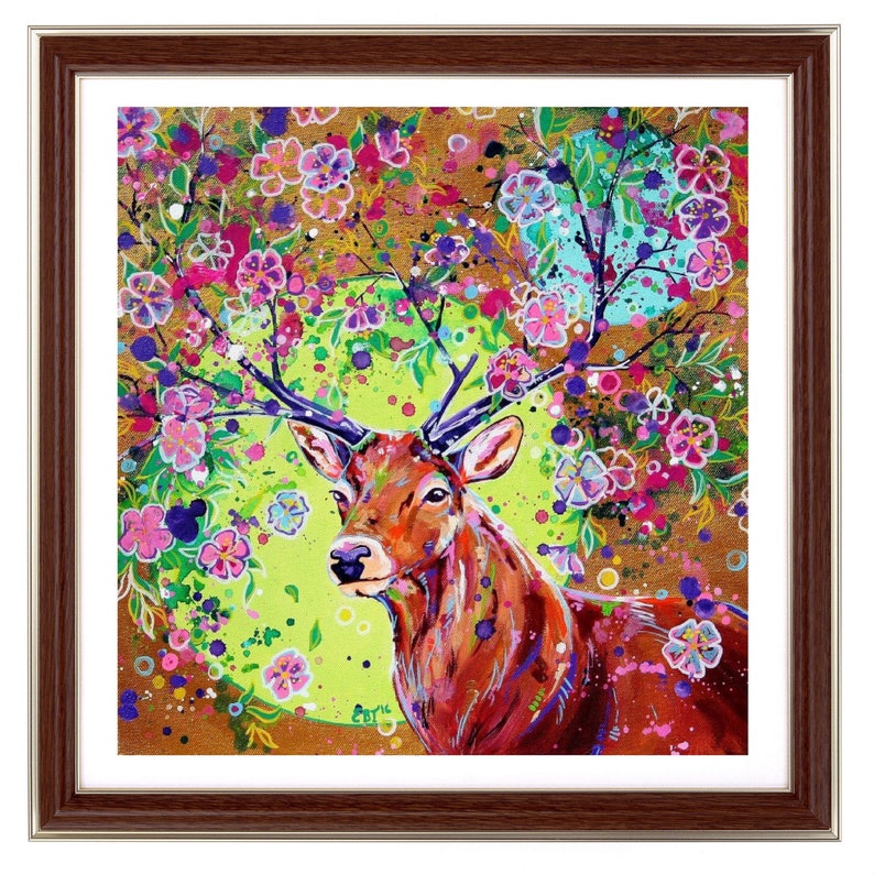 Floral Stag art Stag art print Floral stag Fantasy Stag Etsy