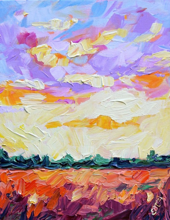 Colorful Landscape Painting, Sunset, Sunrise, Texture Painting