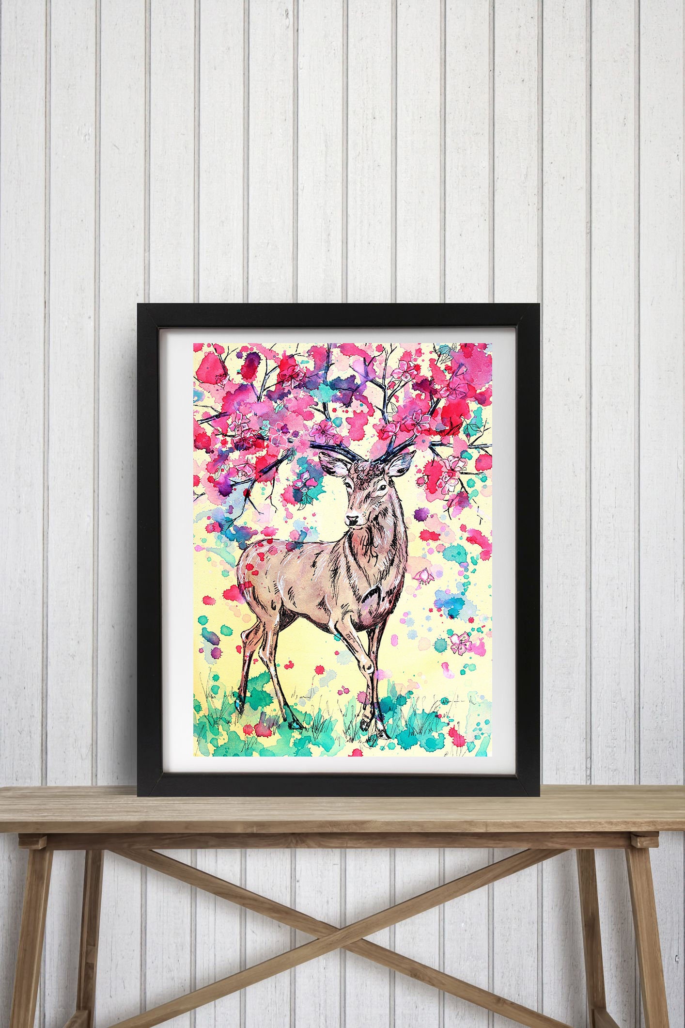 Fantasy Stag Floral Stag Stag art print Fae art Woodland Etsy