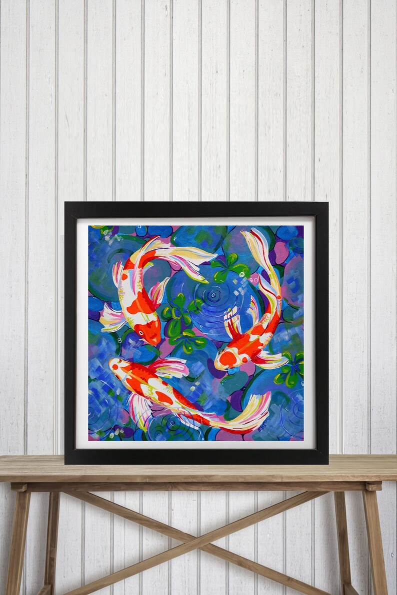 Koi Fish Art Print Brightly colored wall decor Koi Fish home Etsy
