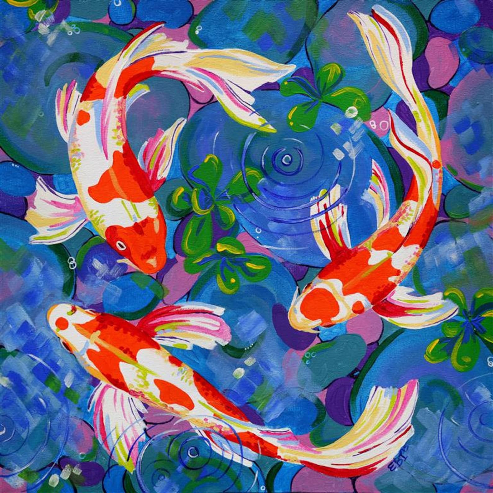 Koi Fish Art Print Brightly colored wall decor Koi Fish home | Etsy