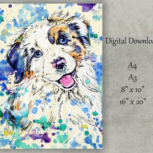 Aussie Puppy, Australian Shepherd, Border Collie, Digital Download, Print at Home