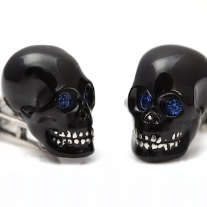 Sterling Silver Enamelled Black Skull cufflinks NEW