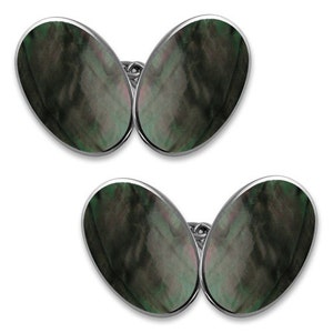 Black Mother of Pearl Sterling Silver Double Oval Cufflinks