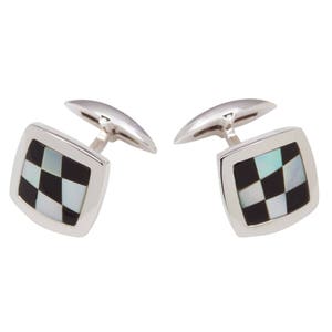 Beautiful Chequered Onyx & Mother of Pearl Square Sterling Silver Cufflinks with Swivel.