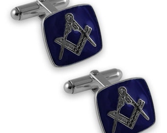 Sterling Silver Enamelled Square Masonic cufflinks NEW