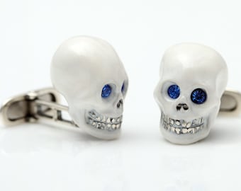 Sterling Silver Enamelled White Skull cufflinks NEW