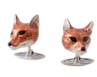 Sterling Silver Enamelled Fox Head Cufflinks