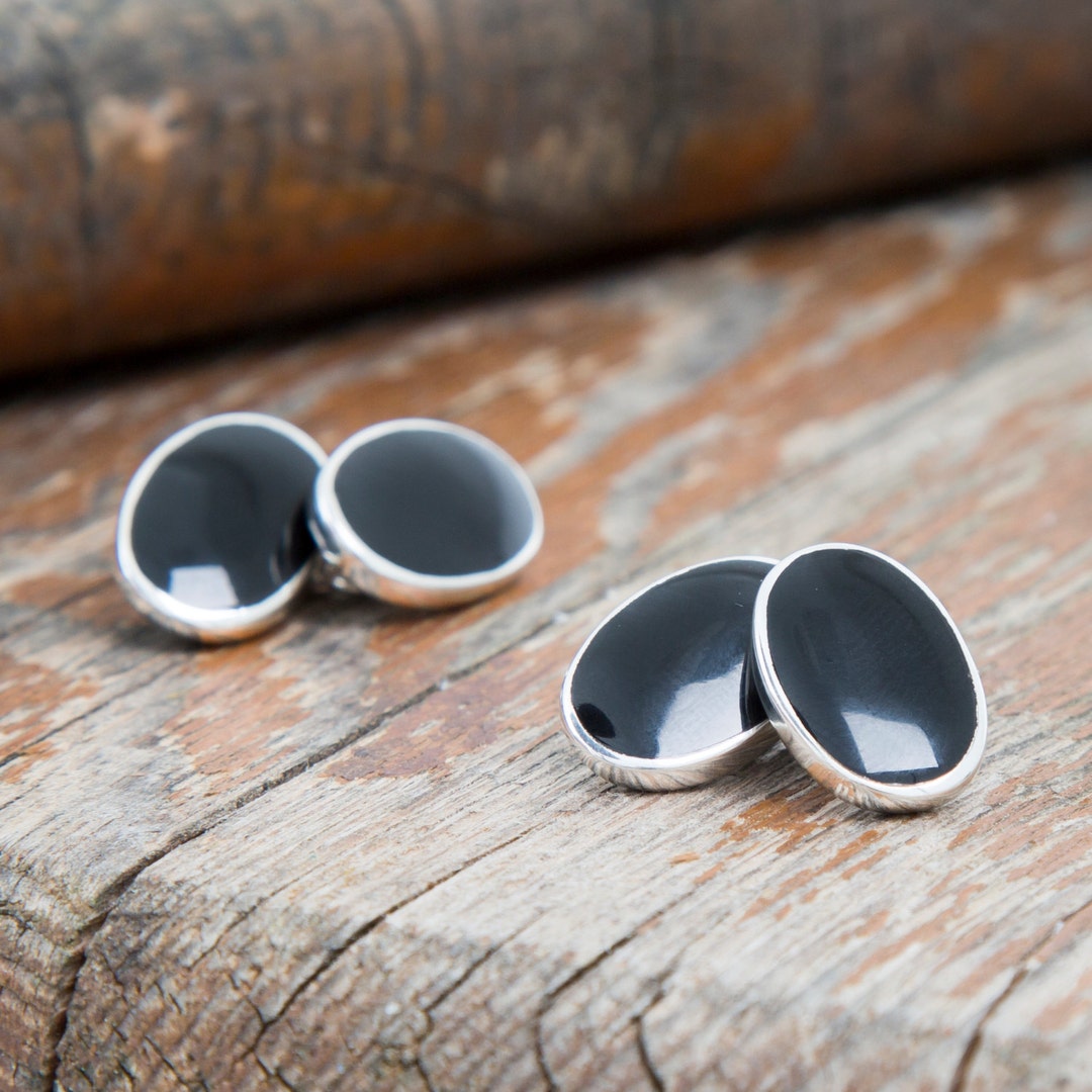 Sterling Silver Oval Onyx Doublesided Cufflnks Etsy