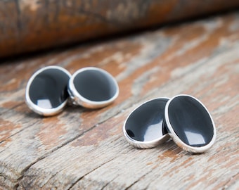 Sterling Silver Oval Onyx Double-Sided Cufflnks