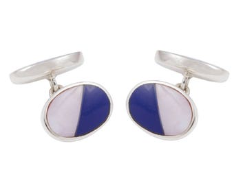 Double Oval Chain Link Lapis & Mother of Pearl Chain Link Cufflinks