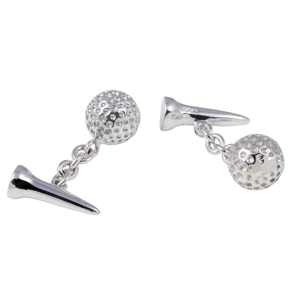 Gemelli in argento sterling con pallina da golf e tee e catena