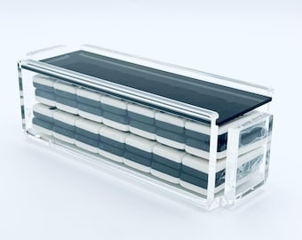 Moderne Double Six-dominoset met rookdeksel
