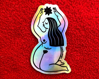 Witch Star queer femme Magic Body Positive Gold Sticker, witch art gift, self love body positive sticker, cute gift idea, big girl sticker