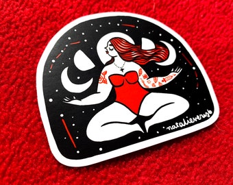 Moon phase WITCH vinyl sticker, galaxy witch sticker girlfriend gift, cute gift idea, scrapbooking, witchcraft, witchy magic witch gift idea