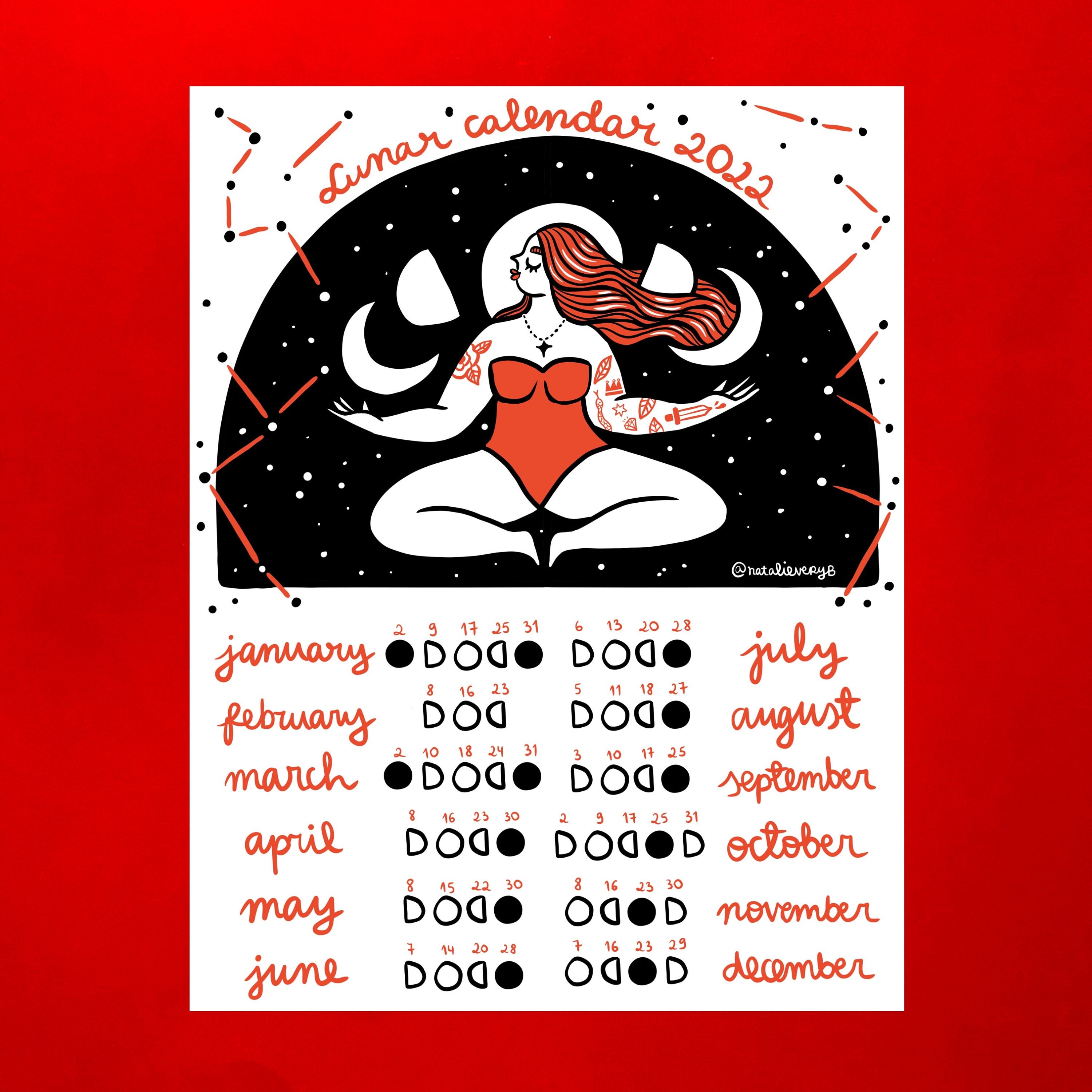 Lunar Calendar 2022 Lunar Moon Phase Art Witch Calendar | Etsy Canada
