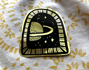 Galaxy Planet Saturn Star Magick Magic Gold Sticker, cute witchy gift idea, gold occult sticker, witchcraft art, small girlfriend gift idea