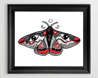 TATTOO MOTH witch art, butterfly art, feminist art, witchcraft art, art gift for her, witchy gift, girl gift, girl birthday idea, magic art