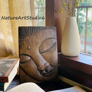 Handmade Buddha Wood Carving: Buddhist Decor, Meditation Room Art Wooden Relief Zen Wall Art Gifts