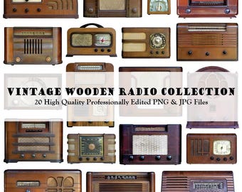 Vintage Wooden Radio Collection, Clip Art, PNG and JPG (Digital Download)