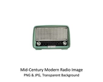 Clipart de rádio vintage para sublimação, estilo moderno de meados do século XX (Download digital)