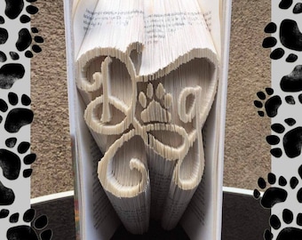 Dog with paw print Book Folding Pattern (Combination Cut and Fold) pdf bookart unusual gift