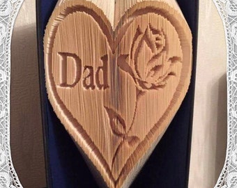 Dad Heart with Rose detail book folding art pattern Unusual unique family gift