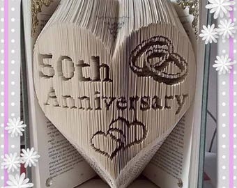 50th Anniversary Heart Book Folding Pattern Combi Method Unique Unusual Gift