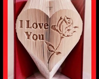 I Love You Solid Heart with Rose Book Folding Pattern Unique Gift Combination Method