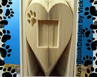 Heart with Paw print Photo frame book folding art pattern unusual unique family gift Active