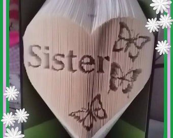 Sister Heart with Butterflies book folding art pattern Unusual unique family gift