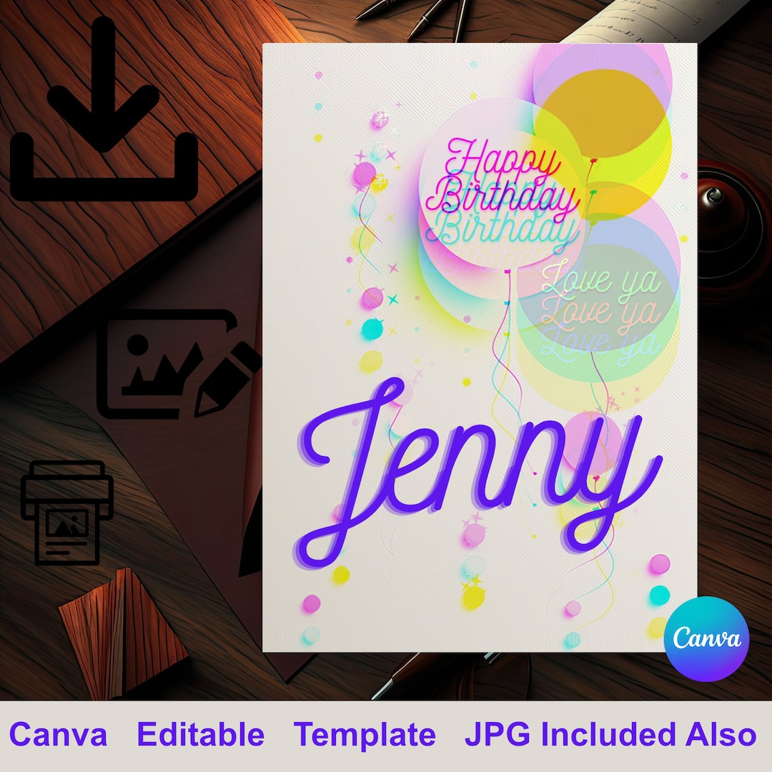 Elegant Generic Happy Birthday Card Edit Name in Canva Etsy