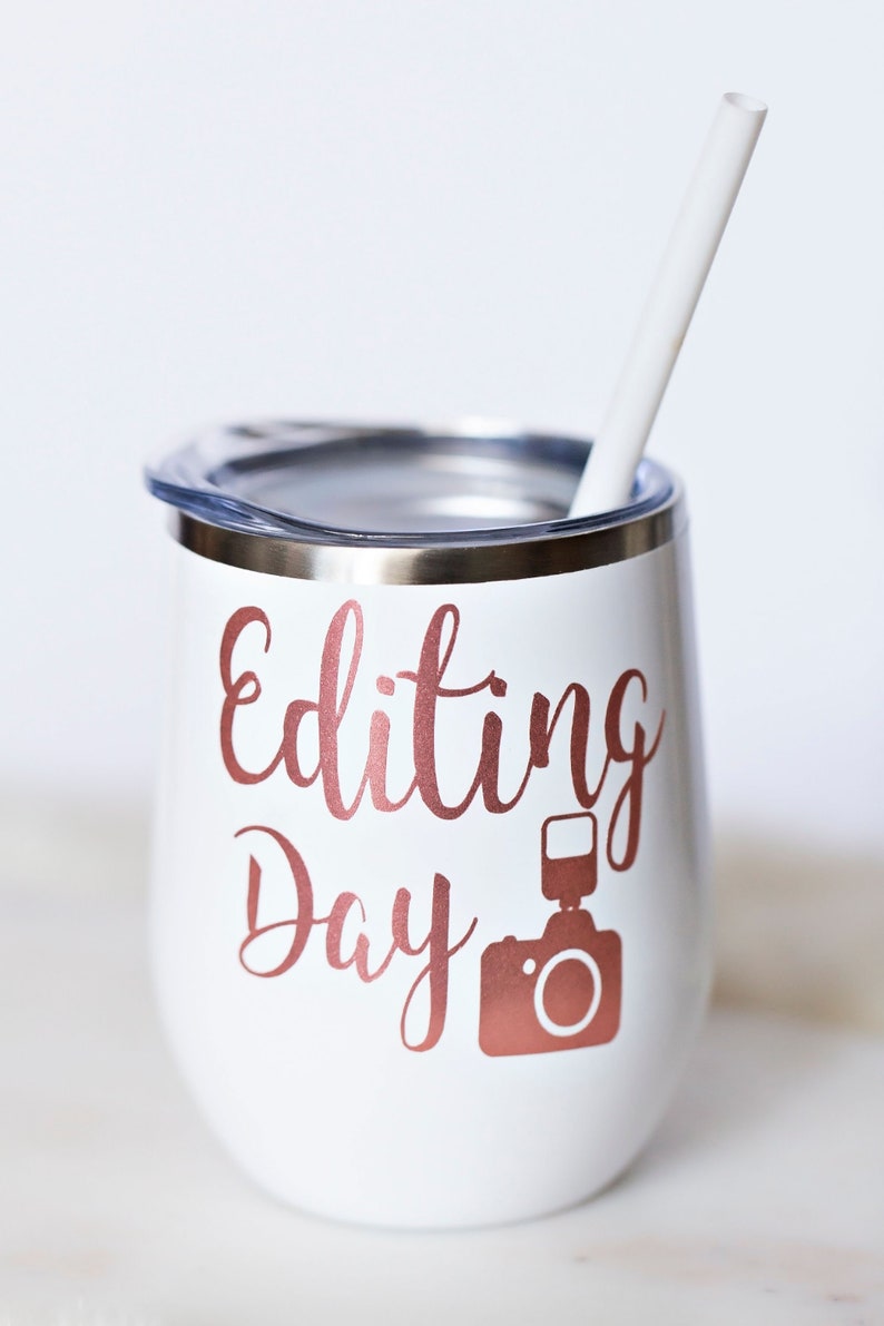 Photographer Wine Tumbler, Editing Day Camera Cup, Personalized Gift image 1