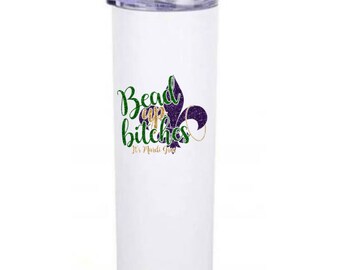 Mardi Gras Tumbler, Funny Louisiana Coffee Cup, Bead Up